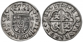 Philip V (1700-1746). 2 reales. 1725. Sevilla. J. (Cal-983). Ag. 5,03 g. Choice VF. Est...90,00. 

SPANISH DESCRIPTION: Felipe V (1700-1746). 2 reales...