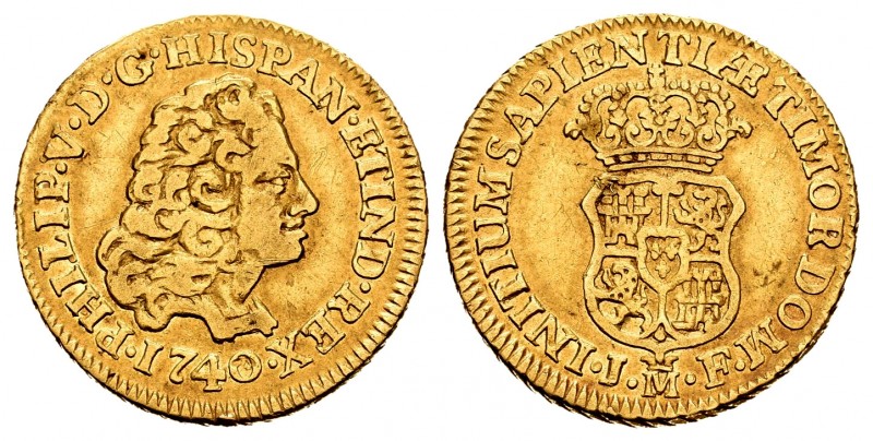 Philip V (1700-1746). 1 escudo. 1740. Madrid. JF. (Cal-1719). Au. 3,31 g. Withou...