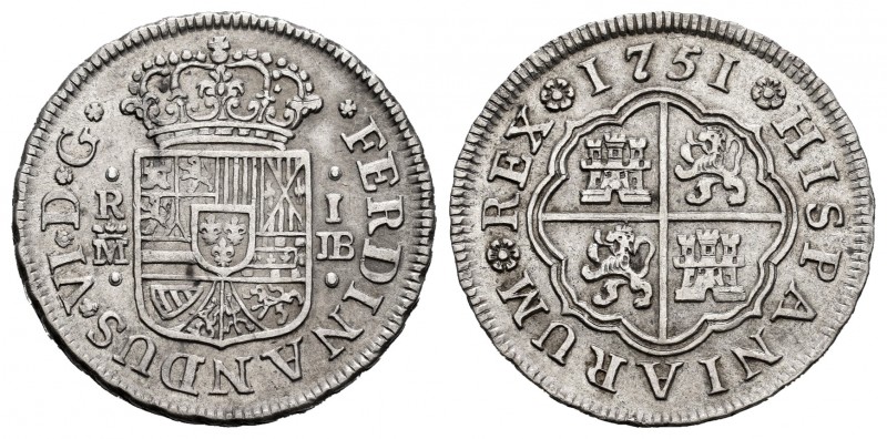 Ferdinand VI (1746-1759). 1 real. 1751. Madrid. JB. (Cal-175). Ag. 2,86 g. Attra...