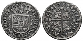 Ferdinand VI (1746-1759). 1 real. 1753. Sevilla. PJ. (Cal-237). Ag. 2,44 g. Almost VF. Est...35,00. 

SPANISH DESCRIPTION: Fernando VI (1746-1759). 1 ...