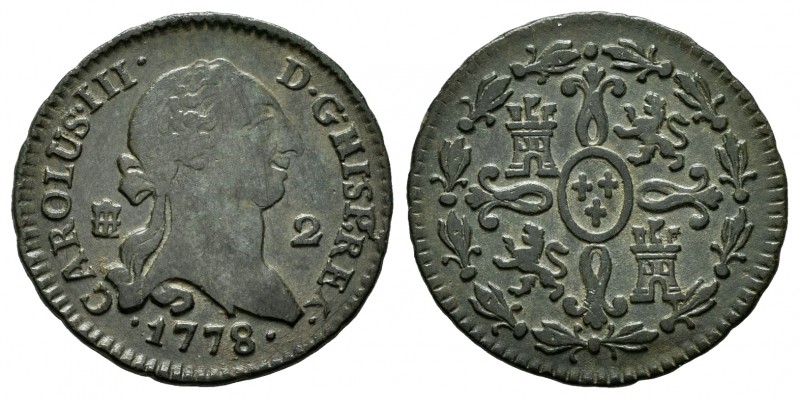 Charles III (1759-1788). 2 maravedis. 1778. Segovia. (Cal-42). Ae. 2,25 g. VF/Ch...