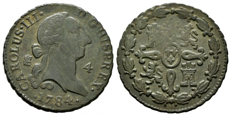 Charles III (1759-1788). 4 maravedis. 1784. Segovia. (Cal-63). Ae. 4,99 g. Choic...