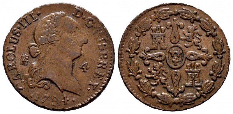 Charles III (1759-1788). 4 maravedis. 1784. Segovia. (Cal-63). Ae. 5,56 g. Choic...