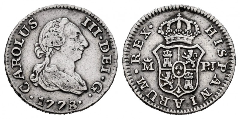 Charles III (1759-1788). 1/2 real. 1778. Madrid. PJ. (Cal-162). Ag. 1,45 g. Choi...