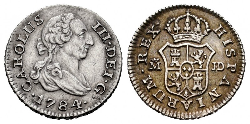 Charles III (1759-1788). 1/2 real. 1784. Madrid. JD. (Cal-170). Ag. 1,39 g. Scar...