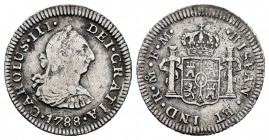 Charles III (1759-1788). 1 real. 1788. México. FM. (Cal-195). Ag. 1,67 g. Retains collector's label. Almost VF. Est...40,00. 

SPANISH DESCRIPTION: Ca...