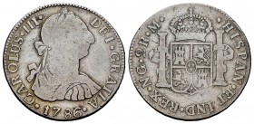 Charles III (1759-1788). 2 reales. 1786. Guatemala. M. (Cal 2008-1252). Ag. 6,50 g. Very rare. Choice F. Est...160,00. 

SPANISH DESCRIPTION: Carlos I...