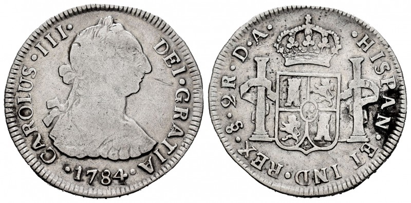 Charles III (1759-1788). 2 reales. 1784. Santiago. DA. (Cal-764). Ag. 6,60 g. Ra...