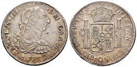 Charles III (1759-1788). 8 reales. 1772. Lima. JM. (Cal-1035). Ag. 26,80 g. Slightly cleaned. With some original luster remaining. Almost XF/XF. Est.....
