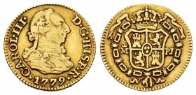 Charles III (1759-1788). 1/2 escudo. 1779. Madrid. PJ. (Cal-1269). Au. 1,78 g. VF. Est...120,00. 

SPANISH DESCRIPTION: Carlos III (1759-1788). 1/2 es...