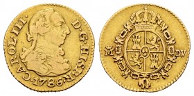 Charles III (1759-1788). 1/2 escudo. 1786. Madrid. DV. (Cal-1280). Au. 1,70 g. Almost VF. Est...120,00. 

SPANISH DESCRIPTION: Carlos III (1759-1788)....