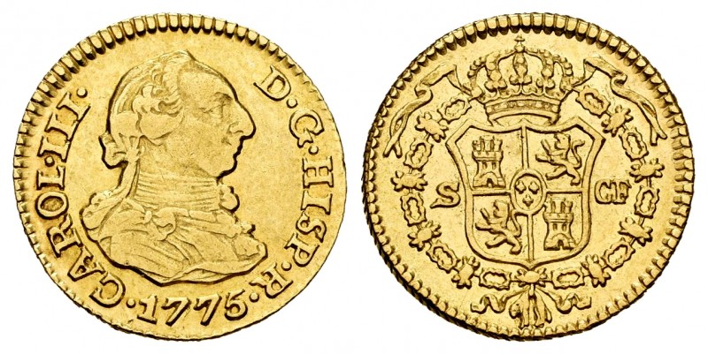 Charles III (1759-1788). 1/2 escudo. 1775. Sevilla. CF. (Cal-1035). Au. 1,76 g. ...