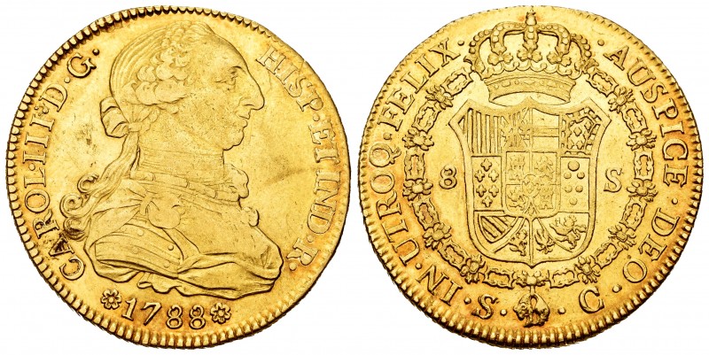 Charles III (1759-1788). 8 escudos. 1788. Sevilla. C. (Cal-2194). Au. 26,91 g. V...