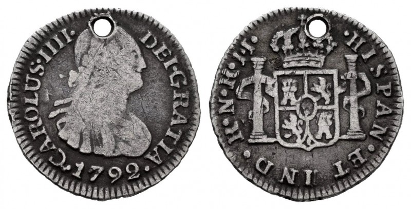 Charles IV (1788-1808). 1/2 real. 1792. Santa Fe de Nuevo Reino. JJ. (Cal 2008-1...