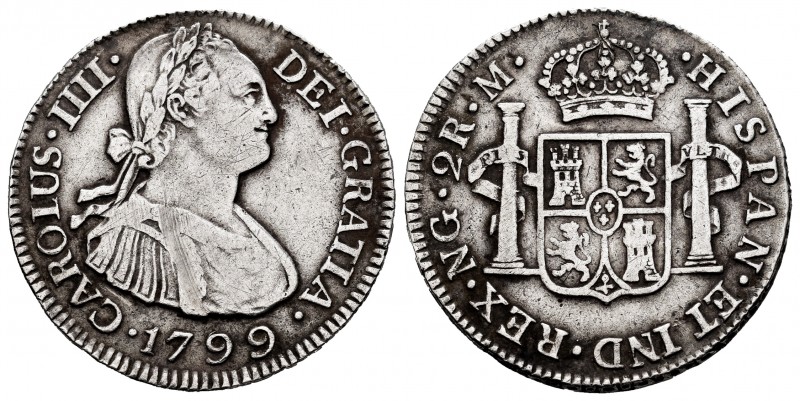 Charles IV (1788-1808). 2 reales. 1799. Guatemala. M. (Cal-557). Ag. 6,63 g. Min...