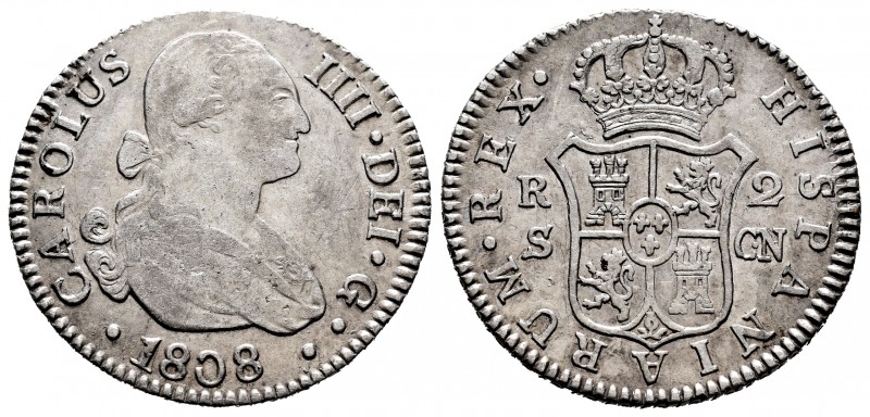 Charles IV (1788-1808). 2 reales. 1808. Sevilla. CN. (Cal-728). Ag. 5,91 g. VF/C...