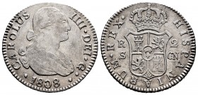 Charles IV (1788-1808). 2 reales. 1808. Sevilla. CN. (Cal-728). Ag. 5,91 g. VF/Choice VF. Est...50,00. 

SPANISH DESCRIPTION: Carlos IV (1788-1808). 2...
