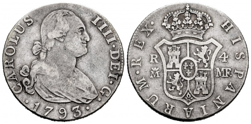 Charles IV (1788-1808). 4 reales. 1793. Madrid. MF. (Cal-779). Ag. 13,24 g. Almo...