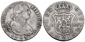 Charles IV (1788-1808). 4 reales. 1793. Madrid. MF. (Cal-779). Ag. 13,24 g. Almost VF. Est...70,00. 

SPANISH DESCRIPTION: Carlos IV (1788-1808). 4 re...