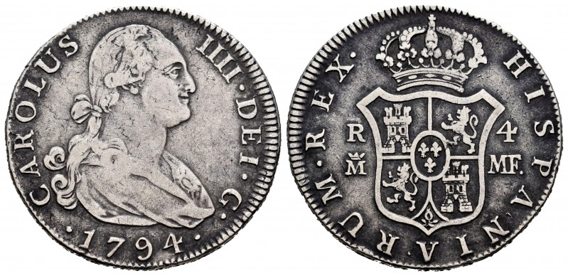 Charles IV (1788-1808). 4 reales. 1794. Madrid. MF. (Cal-780). Ag. 13,02 g. Almo...