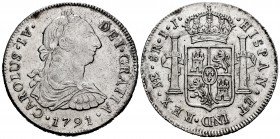 Charles IV (1788-1808). 8 reales. 1791. Lima. IJ. (Cal-905). Ag. 27,17 g. Bust of Charles III and Ordinal IV. It retains some original luster on rever...