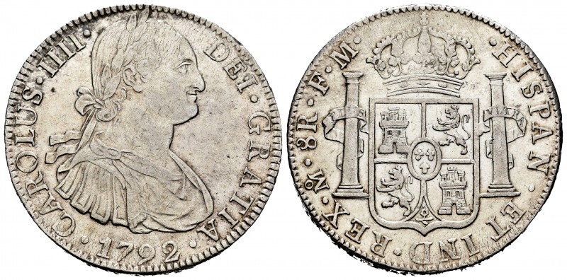 Charles IV (1788-1808). 8 reales. 1792. México. FM. (Cal-954). Ag. 26,92 g. Choi...