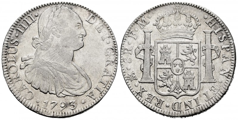 Charles IV (1788-1808). 8 reales. 1793. México. FM. (Cal-955). Ag. 26,95 g. Choi...
