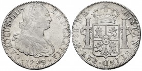 Charles IV (1788-1808). 8 reales. 1793. México. FM. (Cal-955). Ag. 26,95 g. Choice VF. Est...80,00. 

SPANISH DESCRIPTION: Carlos IV (1788-1808). 8 re...
