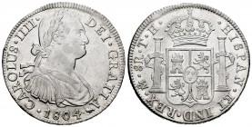 Charles IV (1788-1808). 8 reales. 1804. México. TH. (Cal-980). Ag. 26,95 g. Beautiful strike with a lot of original luster. Almost XF. Est...120,00. 
...