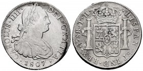 Charles IV (1788-1808). 8 reales. 1807. México. TH. (Cal-987). Ag. 26,63 g. Surface corrosion removed. Choice VF. Est...75,00. 

SPANISH DESCRIPTION: ...