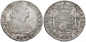Charles IV (1788-1808). 8 reales. 1808. México. TH. (Cal-988). Ag. 26,95 g. With some original luster remaining. Hairlines on reverse. Almost XF/Choic...