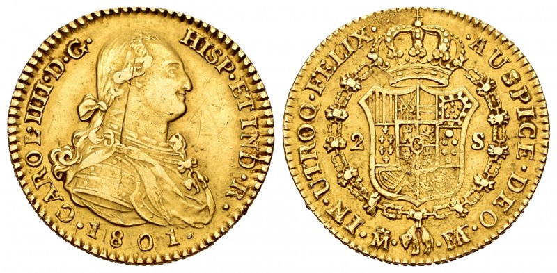 Charles IV (1788-1808). 2 escudos. 1801. Madrid. FA/MF. (Cal-1302). Au. 6,79 g. ...