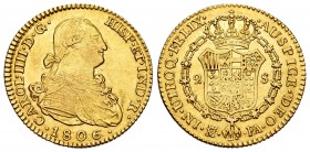 Charles IV (1788-1808). 2 escudos. 1806. Madrid. FA. (Cal-1314). Au. 6,67 g. Choice VF. Est...320,00. 

SPANISH DESCRIPTION: Carlos IV (1788-1808). 2 ...