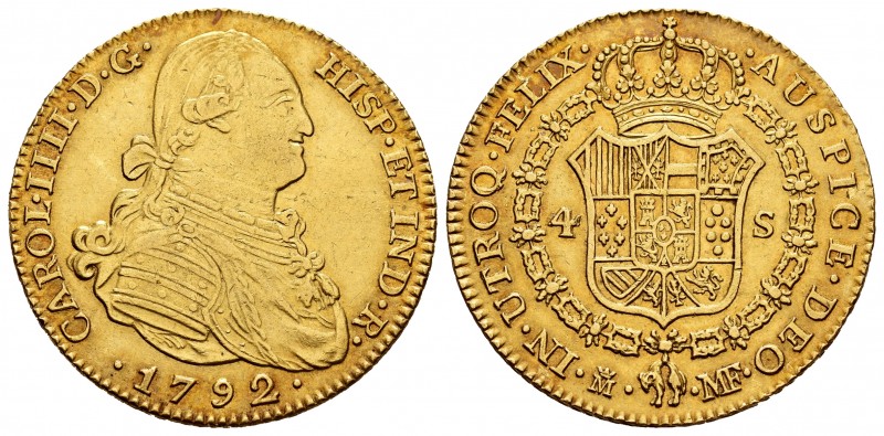 Charles IV (1788-1808). 4 escudos. 1792. Madrid. MF. (Cal-1475). Au. 13,50 g. Al...