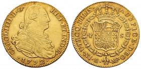 Charles IV (1788-1808). 4 escudos. 1792. Madrid. MF. (Cal-1475). Au. 13,50 g. Almost XF. Est...720,00. 

SPANISH DESCRIPTION: Carlos IV (1788-1808). 4...
