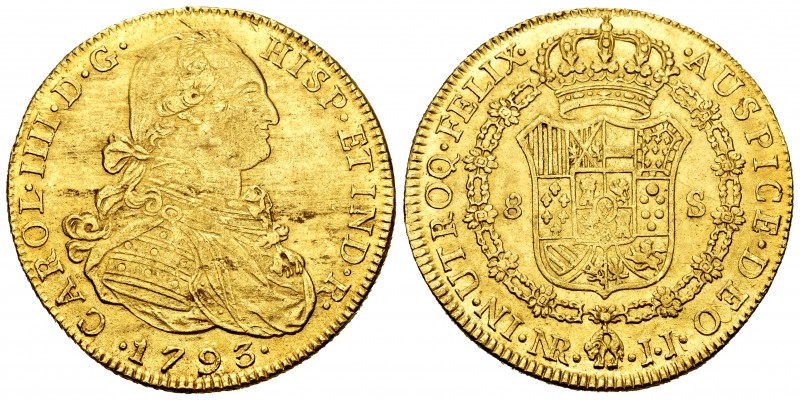 Charles IV (1788-1808). 8 escudos. 1793. Santa Fe de Nuevo Reino. JJ. (Cal-1723)...