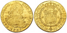 Charles IV (1788-1808). 8 escudos. 1793. Santa Fe de Nuevo Reino. JJ. (Cal-1723). Au. 26,98 g. XF. Est...1300,00. 

SPANISH DESCRIPTION: Carlos IV (17...