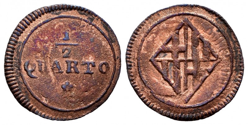 Joseph Napoleon (1808-1814). 1/2 cuarto. Barcelona. (Cal-1). Ae. 1,09 g. Scarce....