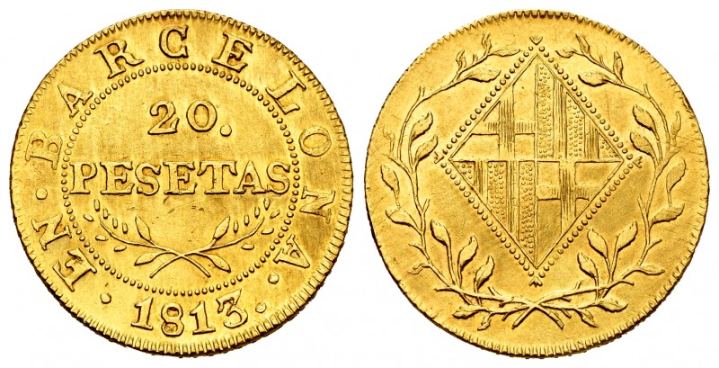 Joseph Napoleon (1808-1814). 20 pesetas. 1813. Barcelona. (Cal-55). Au. 6,73 g. ...