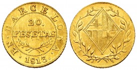 Joseph Napoleon (1808-1814). 20 pesetas. 1813. Barcelona. (Cal-55). Au. 6,73 g. Rare. Almost XF/XF. Est...1200,00. 

SPANISH DESCRIPTION: José Napoleó...