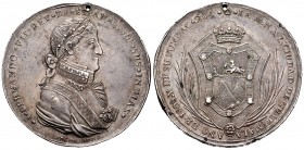 Ferdinand VII (1808-1833). "Proclamation" medal. 1808. Guatemala. (H-12). Ag. 50,80 g. Minted silver. Signed by P.GARCI AGUIRRE. 44 mm. Holed. Almost ...
