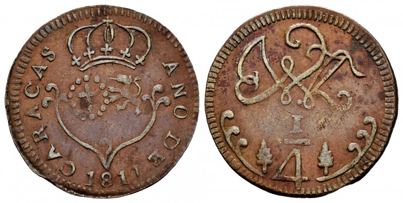 Ferdinand VII (1808-1833). 1 cuarto. 1817. Caracas. (Cal-66). Ae. 2,26 g. Small ...