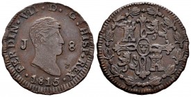 Ferdinand VII (1808-1833). 8 maravedis. 1815. Jubia. (Cal-193). Ae. 9,87 g. Naked bust. Choice VF. Est...30,00. 

SPANISH DESCRIPTION: Fernando VII (1...