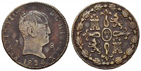 Ferdinand VII (1808-1833). 8 maravedis. 1824. Jubia. (Cal-207). Ae. 10,06 g. "Cabezon" type. Mintmark on obverse. Almost VF/VF. Est...40,00. 

SPANISH...