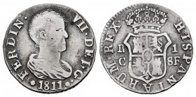 Ferdinand VII (1808-1833). 1 real. 1811. Cataluña. (Tarragona - Mallorca). SF. (Cal-510). Ag. 2,82 g. Draped bust. Rare. Choice F/Almost VF. Est...150...