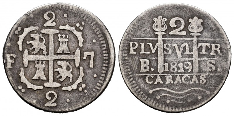 Ferdinand VII (1808-1833). 2 reales. 1819. Caracas. BS. (Cal-732). Ag. 4,83 g. L...