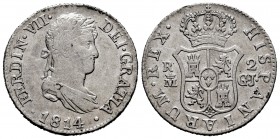 Ferdinand VII (1808-1833). 2 reales. 1814. Madrid. GJ. (Cal-829). Ag. 5,89 g. First-year laureate bust. Almost VF/VF. Est...50,00. 

SPANISH DESCRIPTI...