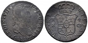 Ferdinand VII (1808-1833). 4 reales. 1812. Sevilla. CJ. (Cal-1126). Ag. 13,32 g. Scratches. Wavy flan. Choice F. Est...50,00. 

SPANISH DESCRIPTION: F...