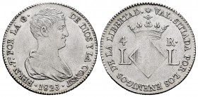 Ferdinand VII (1808-1833). 4 reales. 1823. Valencia. (Cal-994). Ag. 5,84 g. 2 real module. Minor hairlines. Choice VF. Est...90,00. 

SPANISH DESCRIPT...