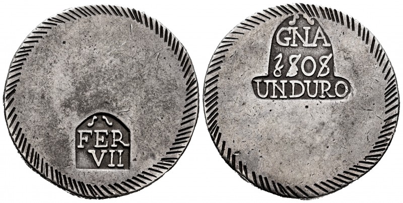 Ferdinand VII (1808-1833). 1 duro. 1808. Gerona. (Cal-1201). Ag. 25,11 g. Choice...